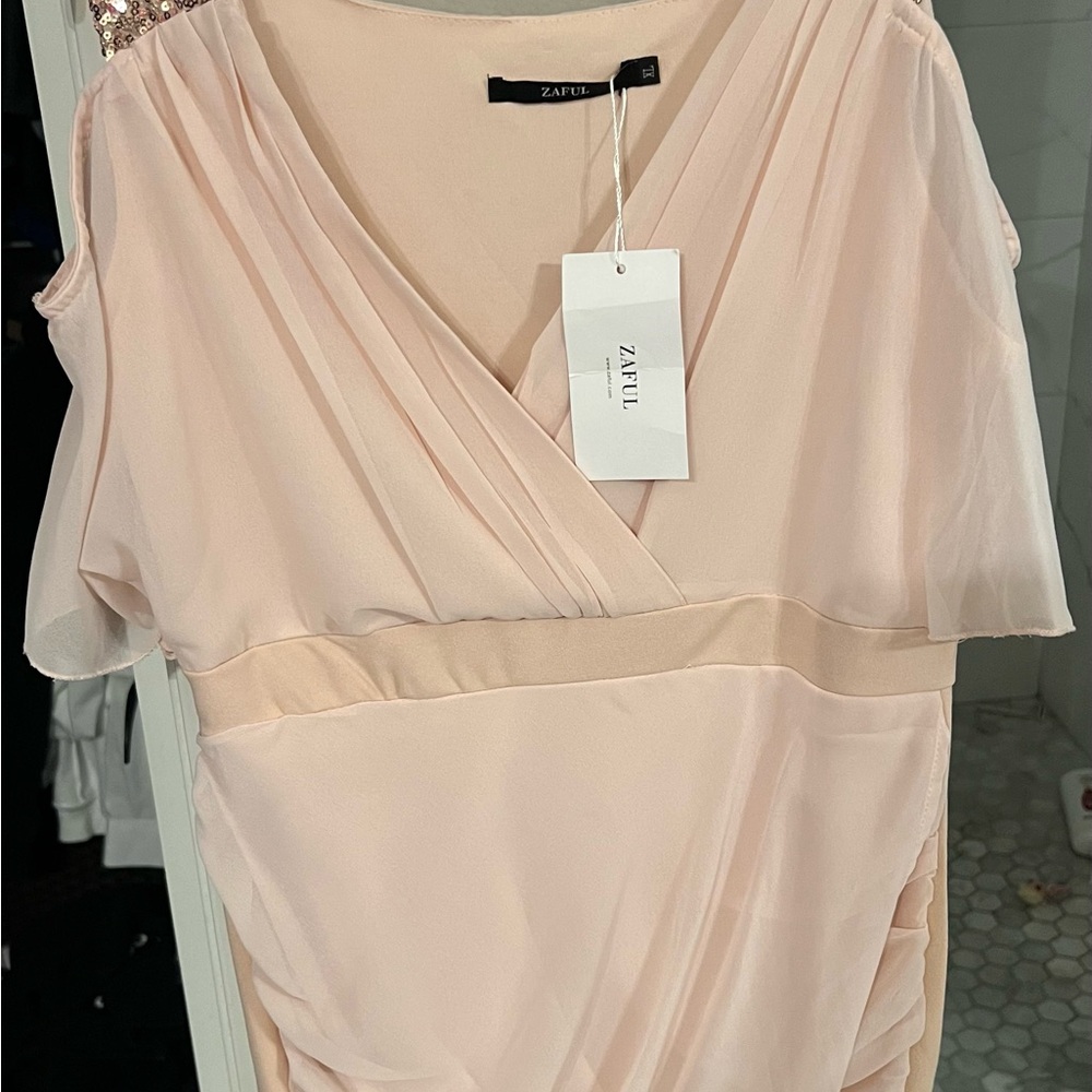 Zaful Cream Ruched Asymmetrical Cocktail Dress